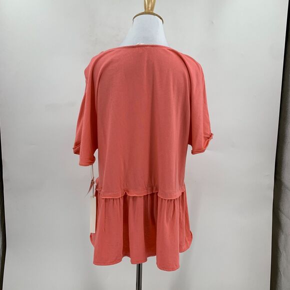 Caslon Peplum Shirt Womens XS Extra Small Salmon Pink Mid Sleeve Flowy Stretch - Picture 3 of 10